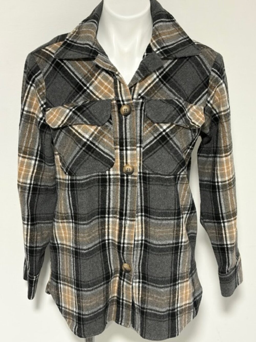 STEVE MADDEN PLAID SHACKET BROWN BLACK AND GRAY XS
